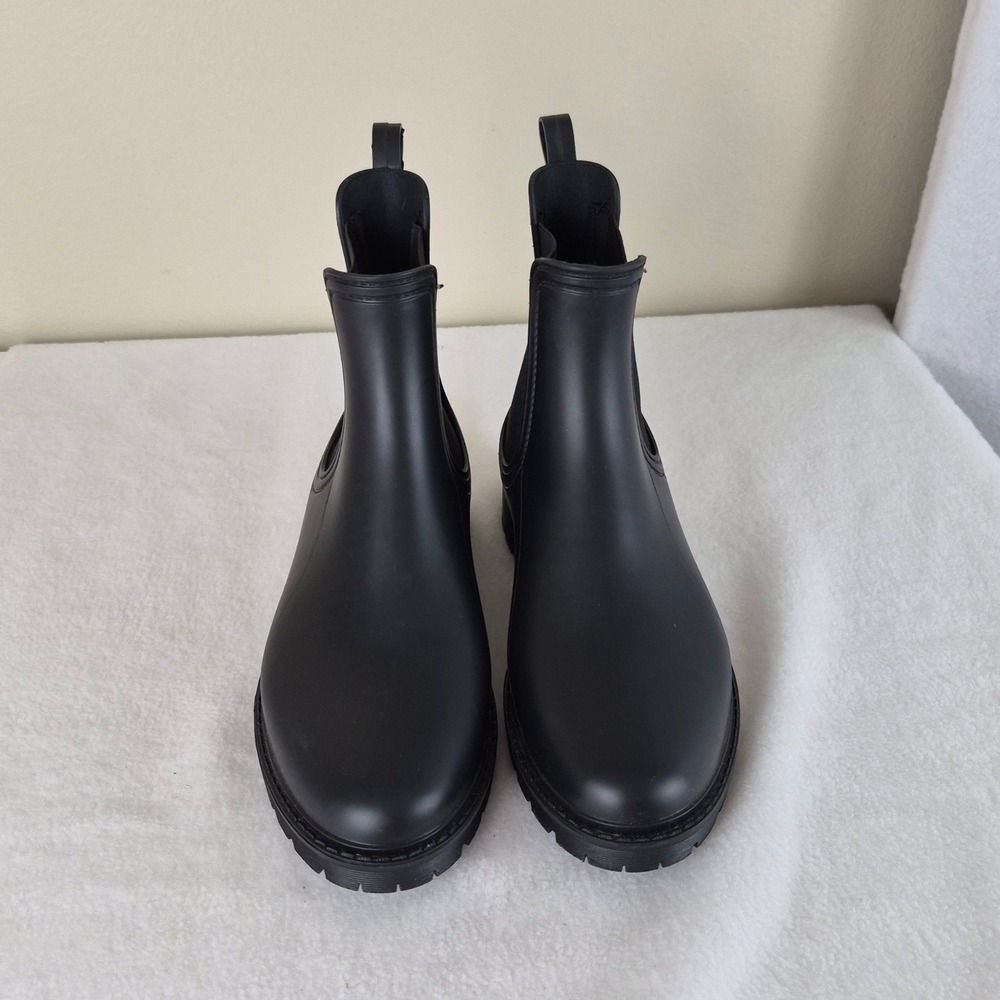 Serra Women Black Chelsea Rain Boots Matte Ankle Booties Sz 9 Preppy Waterproof